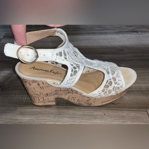 White lace platform sandals